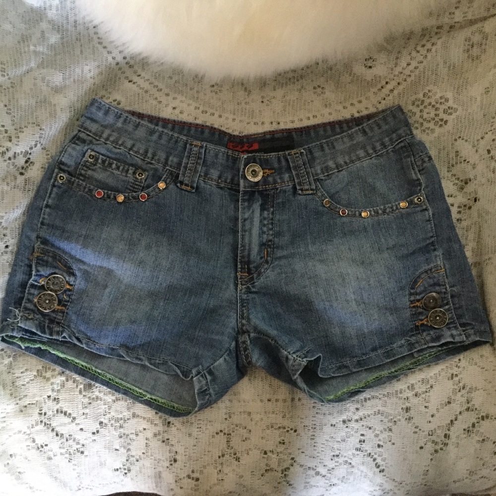 Riveted Distress Denim Shorts Jeans